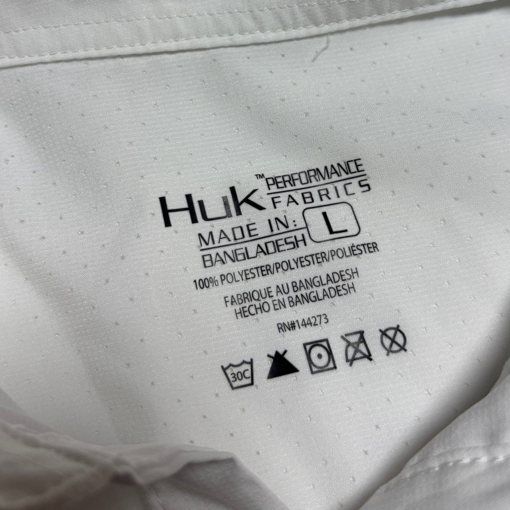 Huk Tide Point Performance Fishing Shirt Solid White Men L Short Sleeve Shirt - Picture 8 of 8